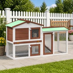 Charming Outdoor Rabbit Hutch with Two-Tier Design