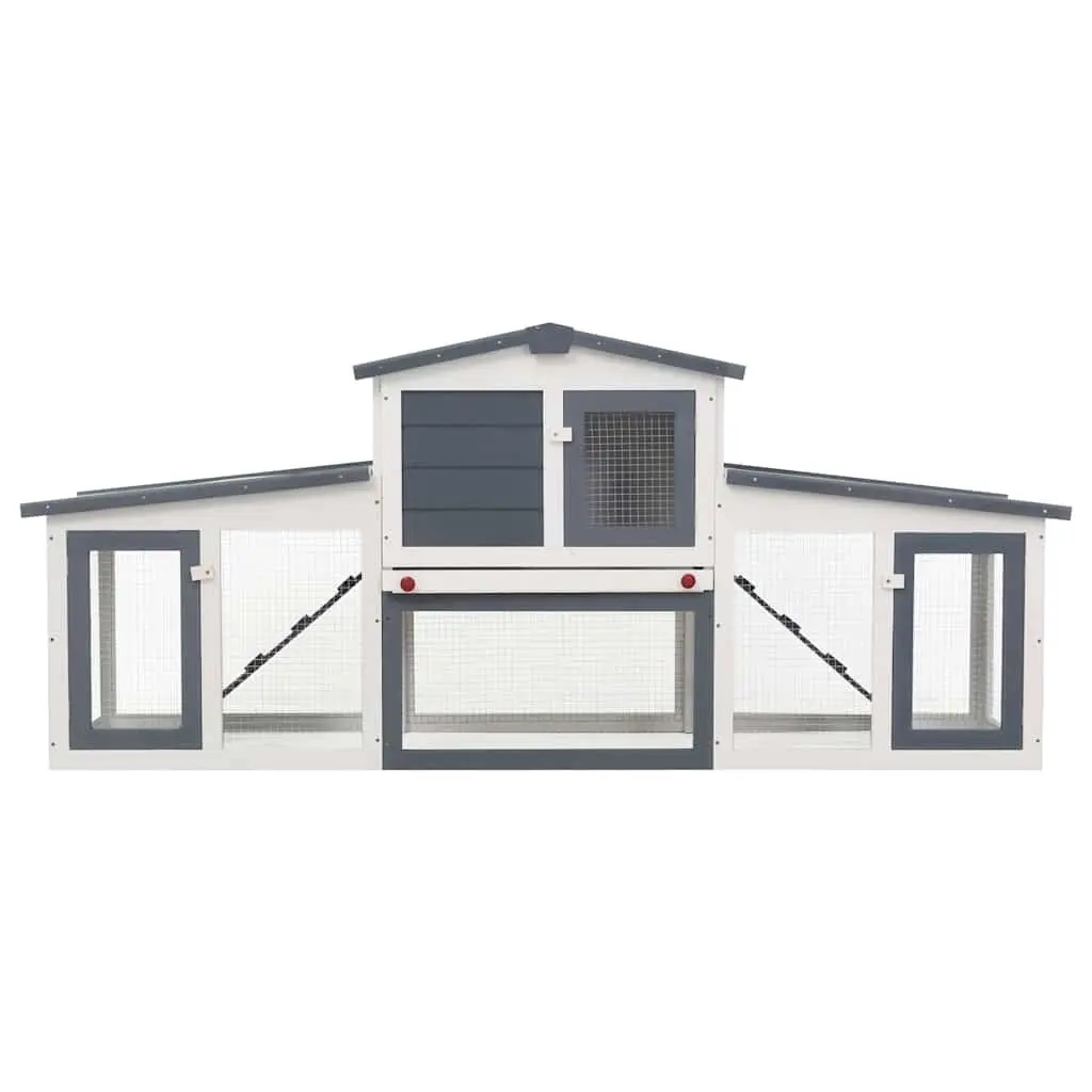 Large Outdoor Rabbit Hutch Two Layer Wooden Small Animal Cage Grey