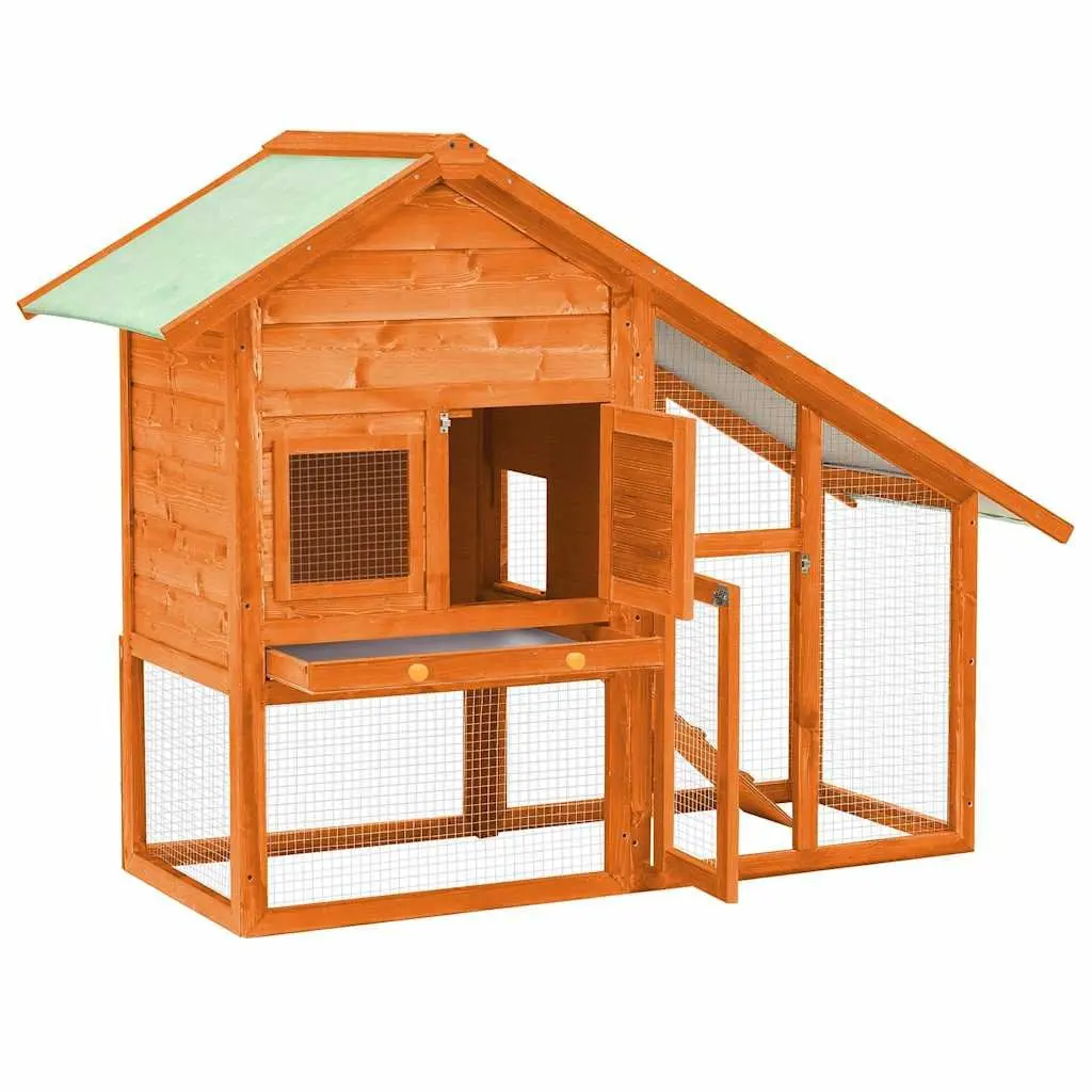 Rabbit Hutch 2-Tier Wooden Small Animal Cage with Ramp and Nesting Box
