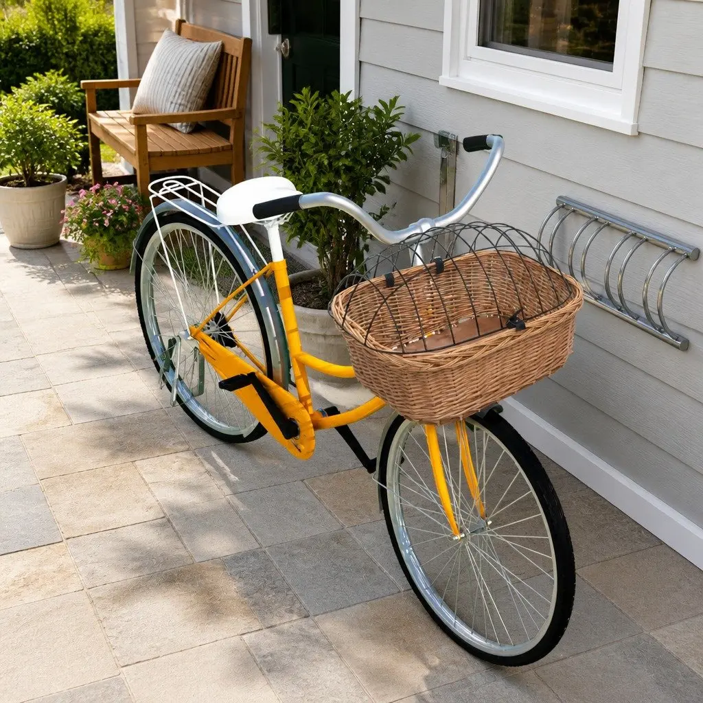Bicycle Front Basket 50 x 45 x 35 cm Natural Willow with Iron Cover Outdoor Cycling Accessories