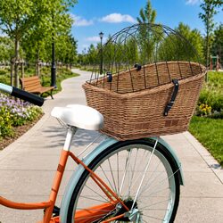 Brown Willow Bicycle Carrier Basket with Protective Cover