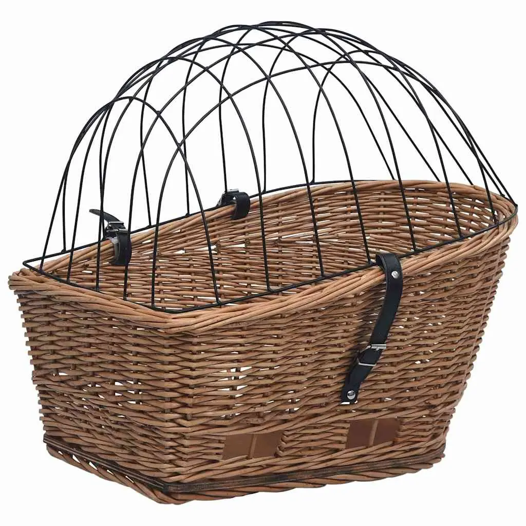 Bike Rear Basket Brown Willow with Cover Natural Construction for Groceries Pets