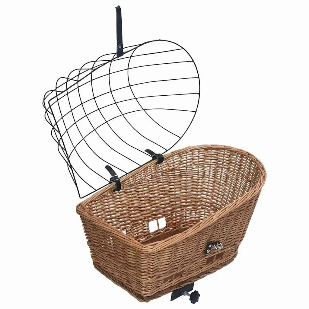 Bike Rear Basket Brown Willow with Cover Natural Construction for Groceries Pets