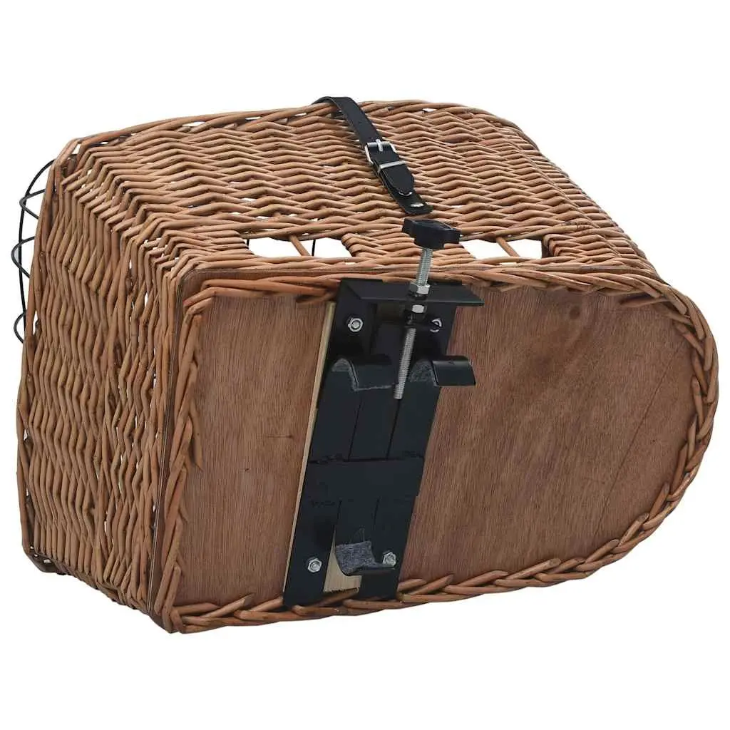 Bike Rear Basket Brown Willow with Cover Natural Construction for Groceries Pets