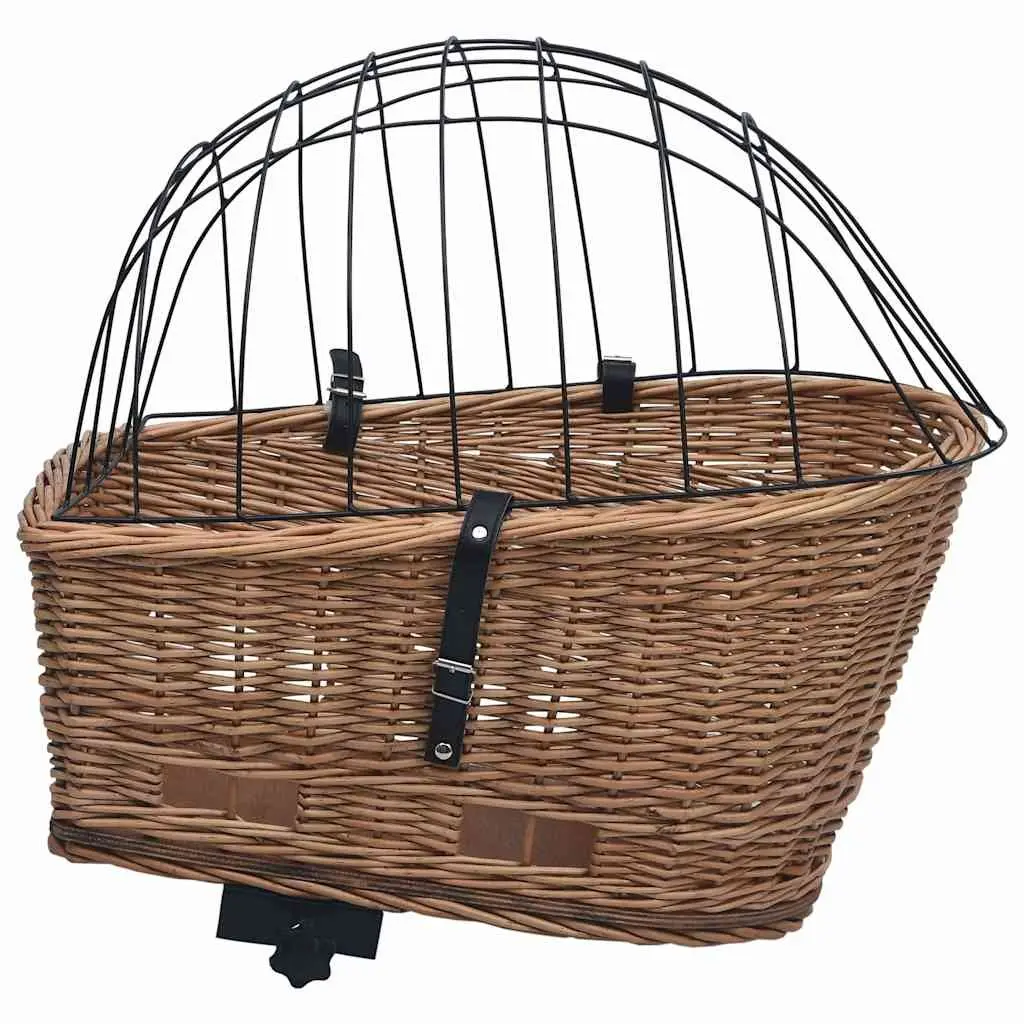 Bike Rear Basket Brown Willow with Cover Natural Construction for Groceries Pets