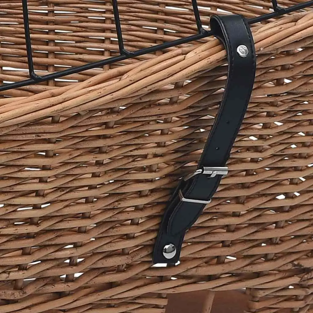 Bike Rear Basket Brown Willow with Cover Natural Construction for Groceries Pets