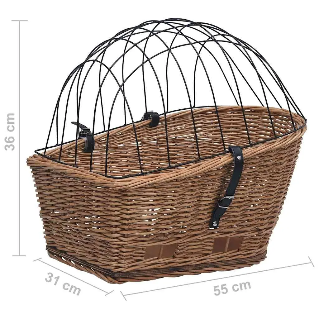 Bike Rear Basket Brown Willow with Cover Natural Construction for Groceries Pets