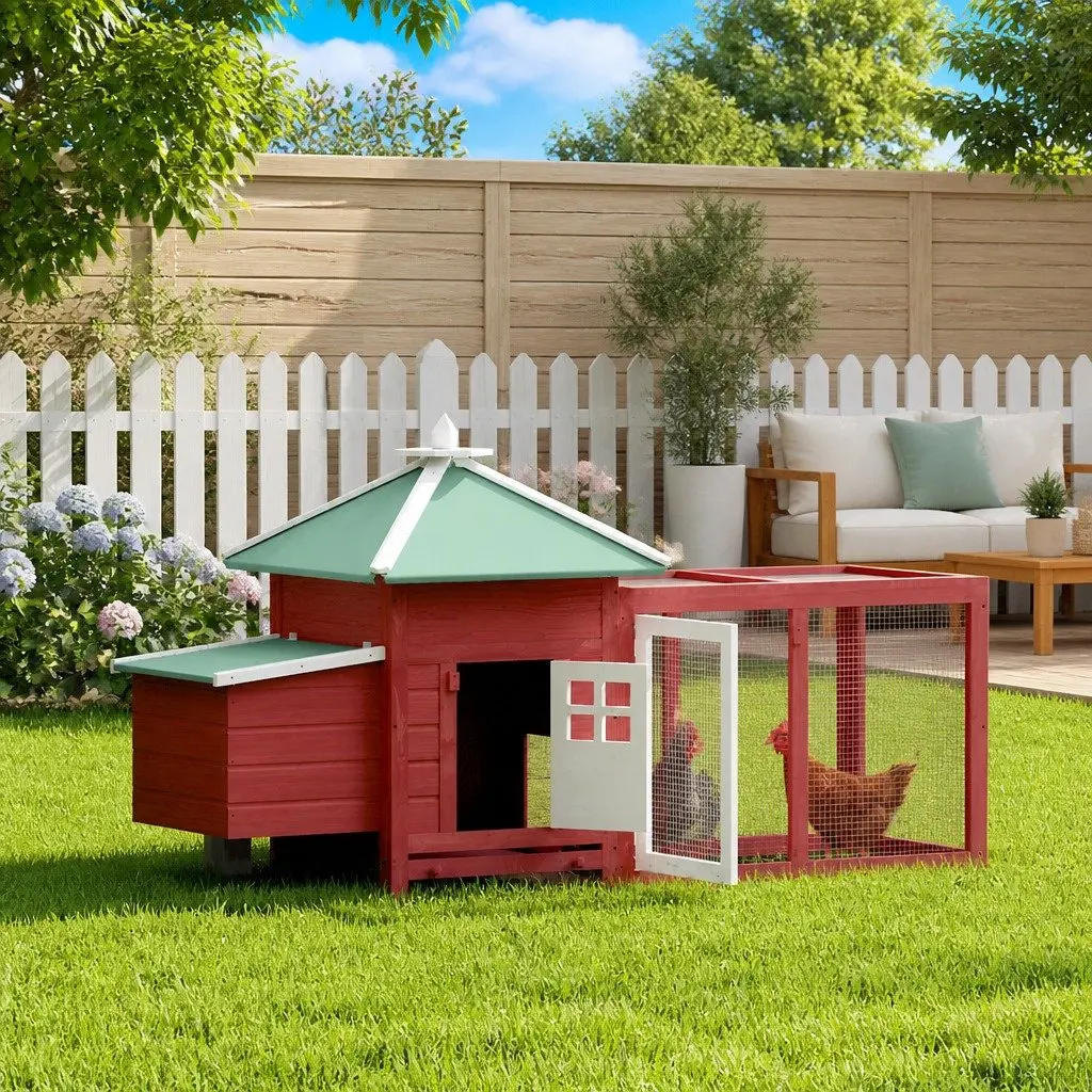 Wooden Chicken Coop 190x72x102cm Nesting Box with Openable Roof and Spacious Run Area