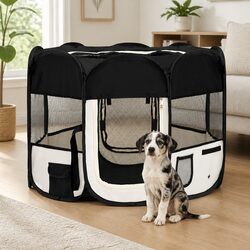 Versatile Black Dog Playpen for Home and Travel - 90x90x58cm