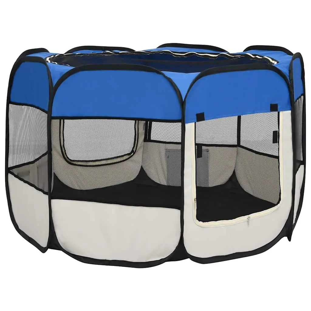 Foldable Dog Playpen with Carrying Bag Blue 90x90x58cm Portable Pet Run Cage