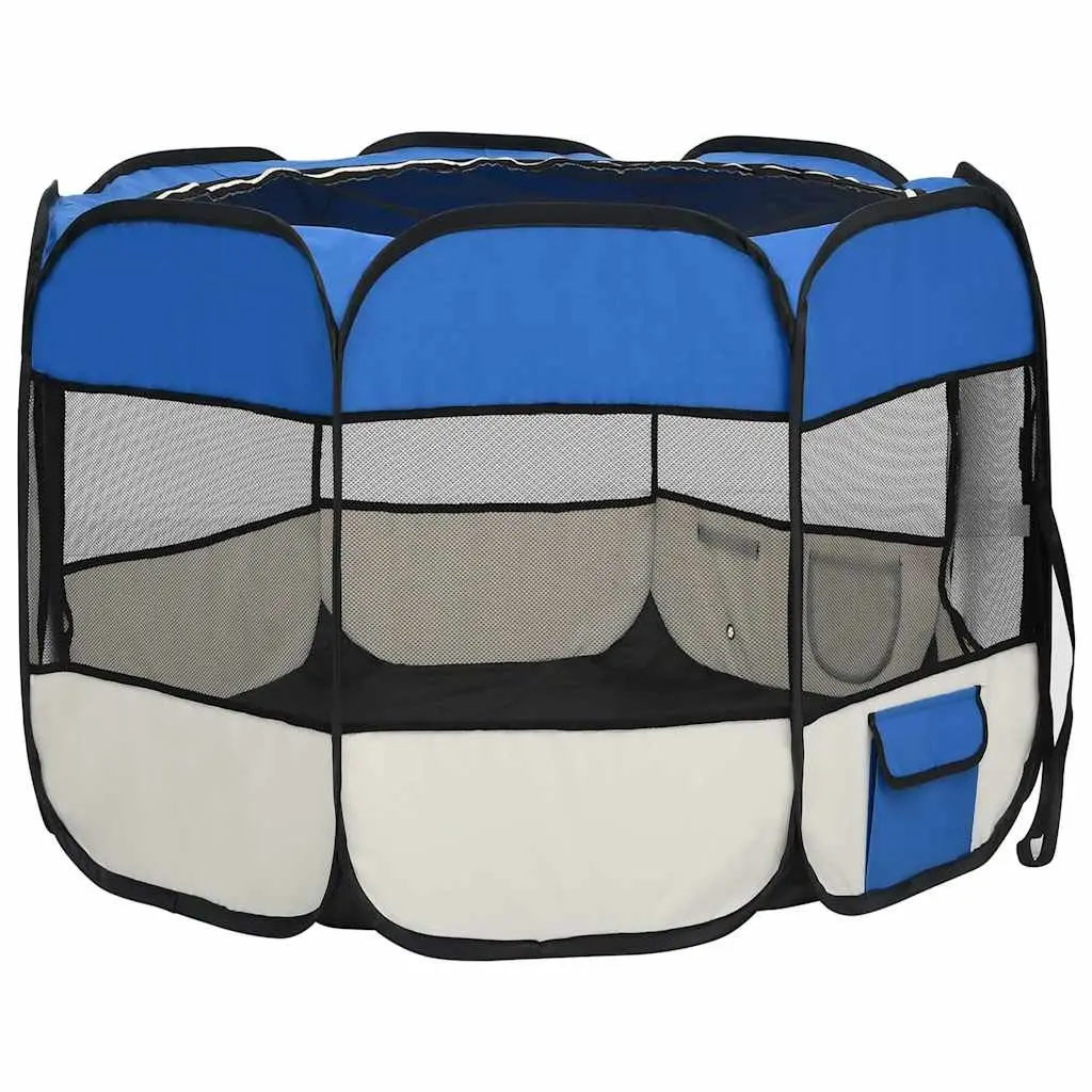 Foldable Dog Playpen with Carrying Bag Blue 90x90x58cm Portable Pet Run Cage