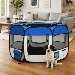 Create a Safe Space with This Blue Foldable Dog Playpen 110x110x58 cm