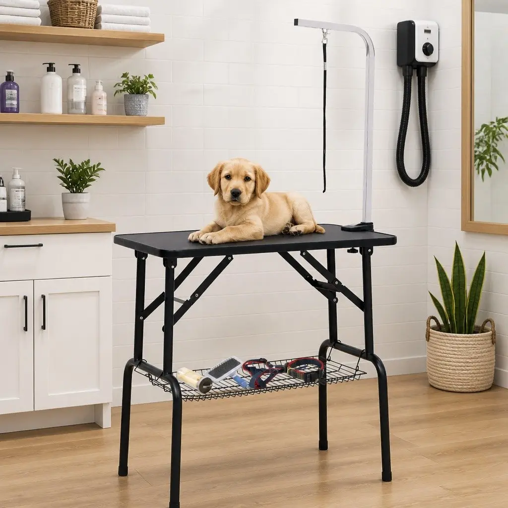 Adjustable Height Dog Grooming Table Foldable Non-Slip Surface Steel Frame