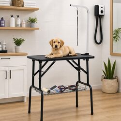 Space-Saving Foldable Dog Grooming Table with Steel Legs