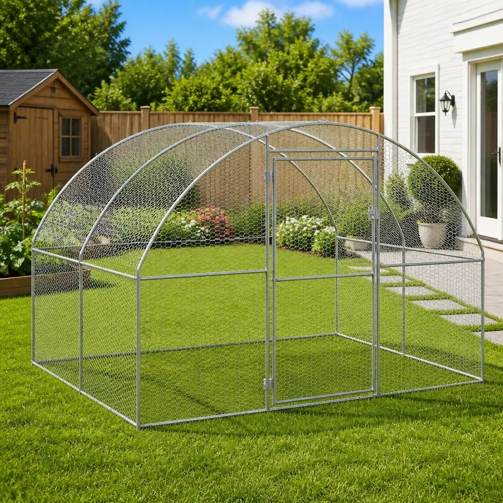 Outdoor Chicken Coop 3x2x2m Galvanised Steel Poultry Run Enclosure