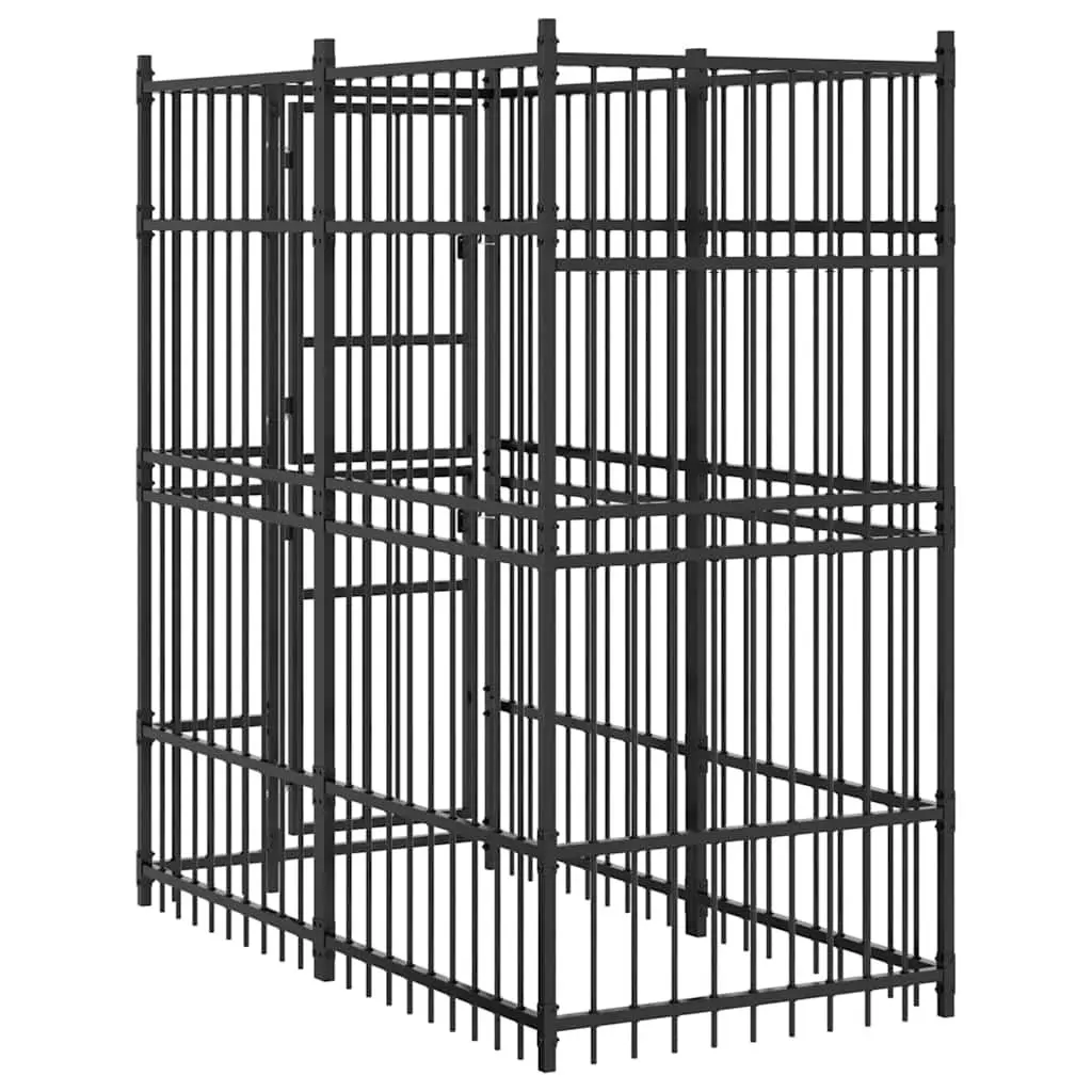 Dog Kennel Outdoor Steel Enclosure 1.84m² Black Durable Powder-Coated Construction