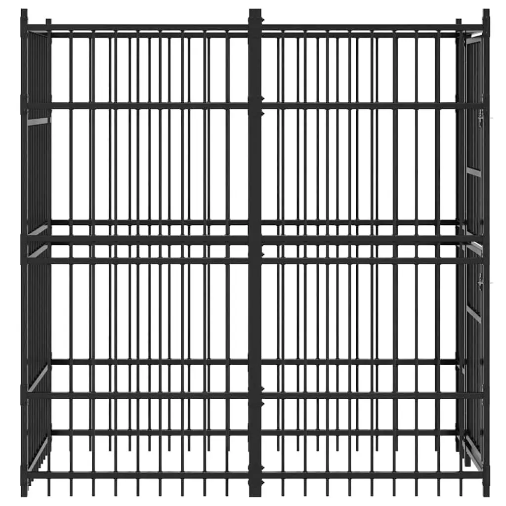 Dog Kennel Outdoor Steel Enclosure 1.84m² Black Durable Powder-Coated Construction