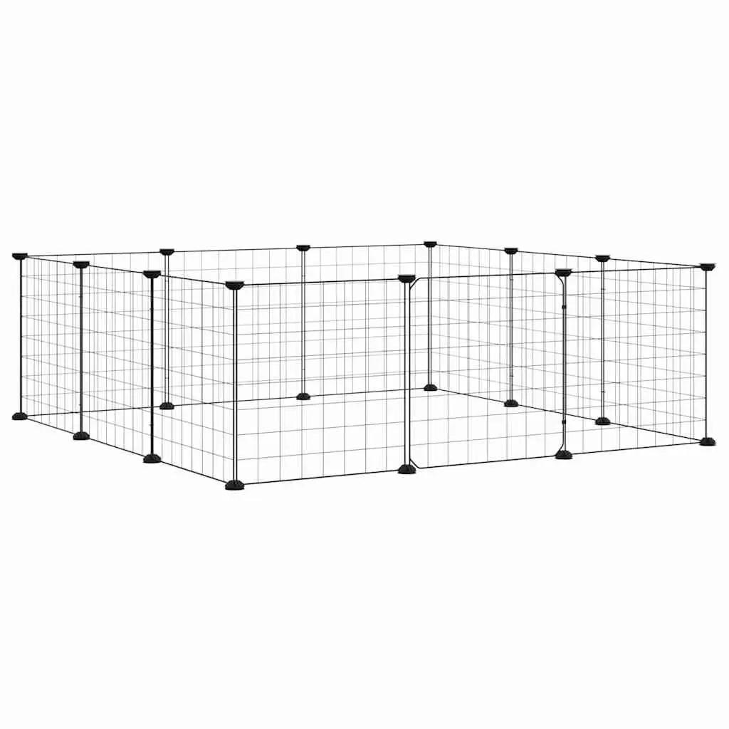 12-Panel Small Animal Pet Cage Enclosure Black 105x105x35cm Durable Powder-Coated Steel DIY Assembly