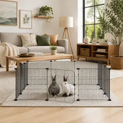 12-Panel Pet Cage with Door Black Small Animal Habitat Enclosure Exercise Pen
