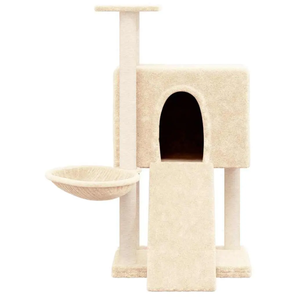 Cat Tree 96cm Multi-Level with Sisal Scratching Posts House Hammock Ladder Platform Cream