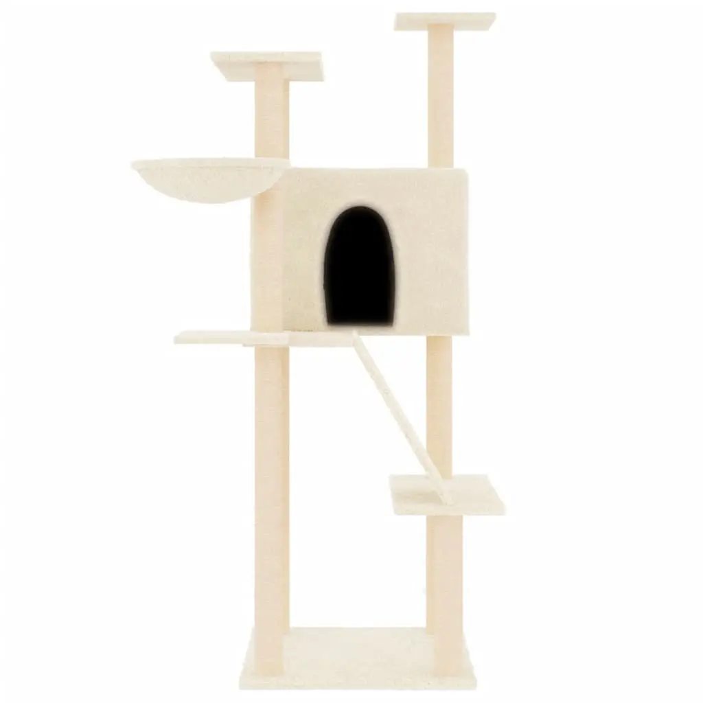 Cat Tree Cream Multi-Level Furniture with House Basket Ladder Platforms Sisal Posts