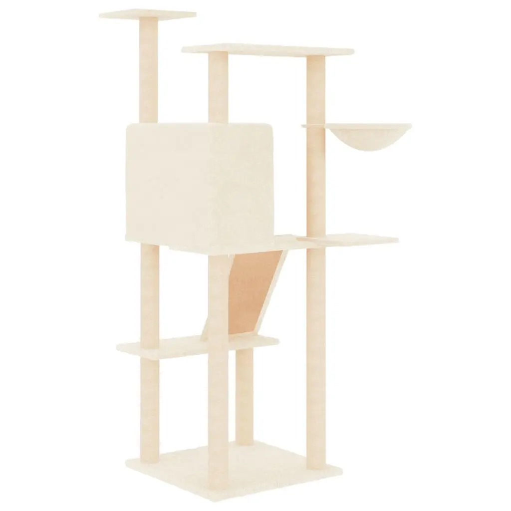 Cat Tree Cream Multi-Level Furniture with House Basket Ladder Platforms Sisal Posts