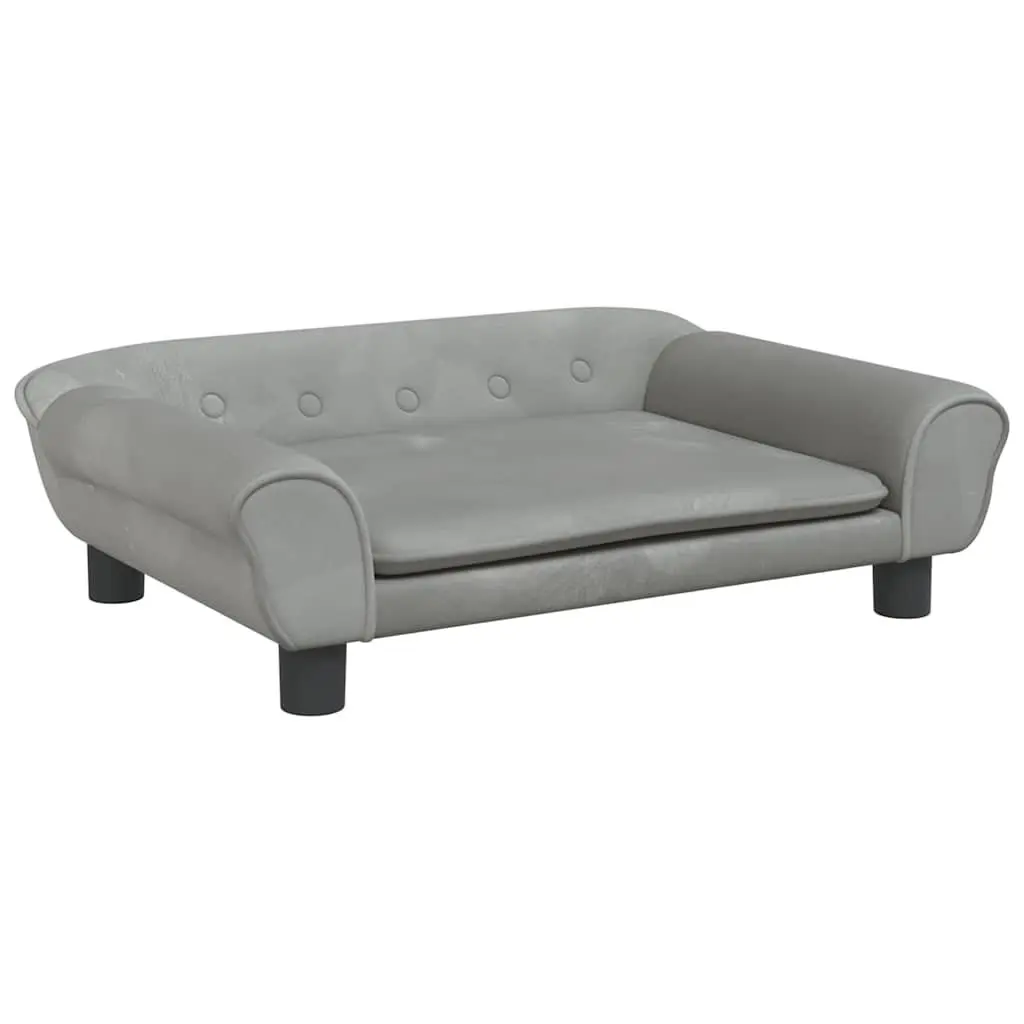 Dog Bed 70x48x22cm Light Grey Velvet Padded Foam Interior Solid Pine Wood Frame