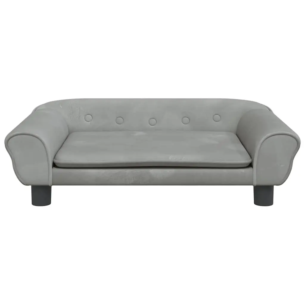 Dog Bed 70x48x22cm Light Grey Velvet Padded Foam Interior Solid Pine Wood Frame