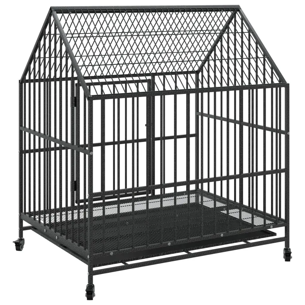 Dog Cage with Wheels Black Heavy-duty Galvanised Steel Pet Enclosure for Indoor Outdoor Use