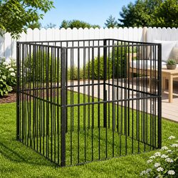Pet Enclosure 4 Panel Black Galvanised Steel for Active Pets