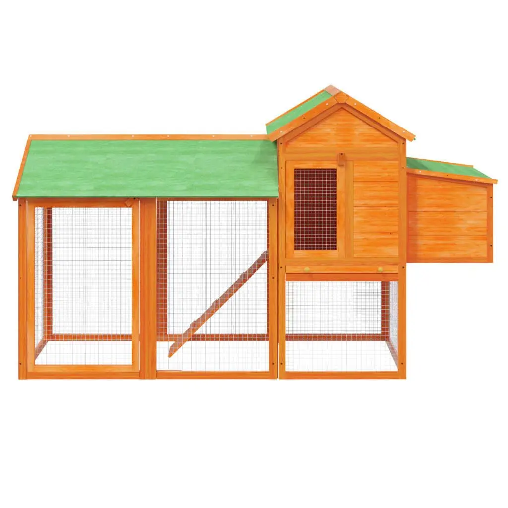Chicken Coop Brown Solid Pine Wood Large Nesting Box Ramp Run Outdoor Small Animal