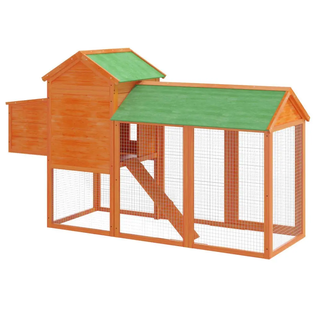 Chicken Coop Brown Solid Pine Wood Large Nesting Box Ramp Run Outdoor Small Animal