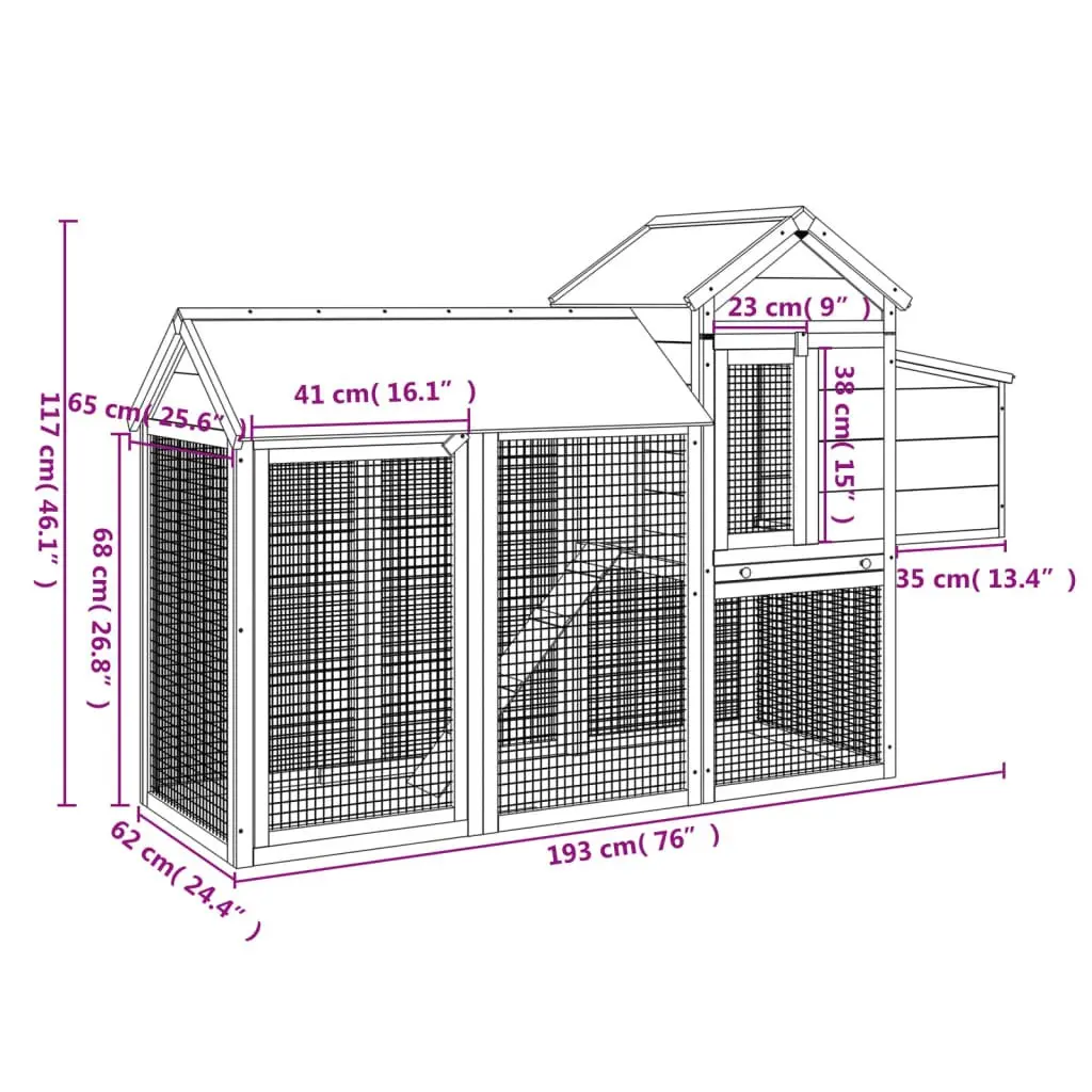 Chicken Coop Brown Solid Pine Wood Large Nesting Box Ramp Run Outdoor Small Animal