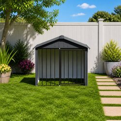 Dog House with Roof Black Outdoor Puppy Kennel Cage Shelter Pet Run Enclosure