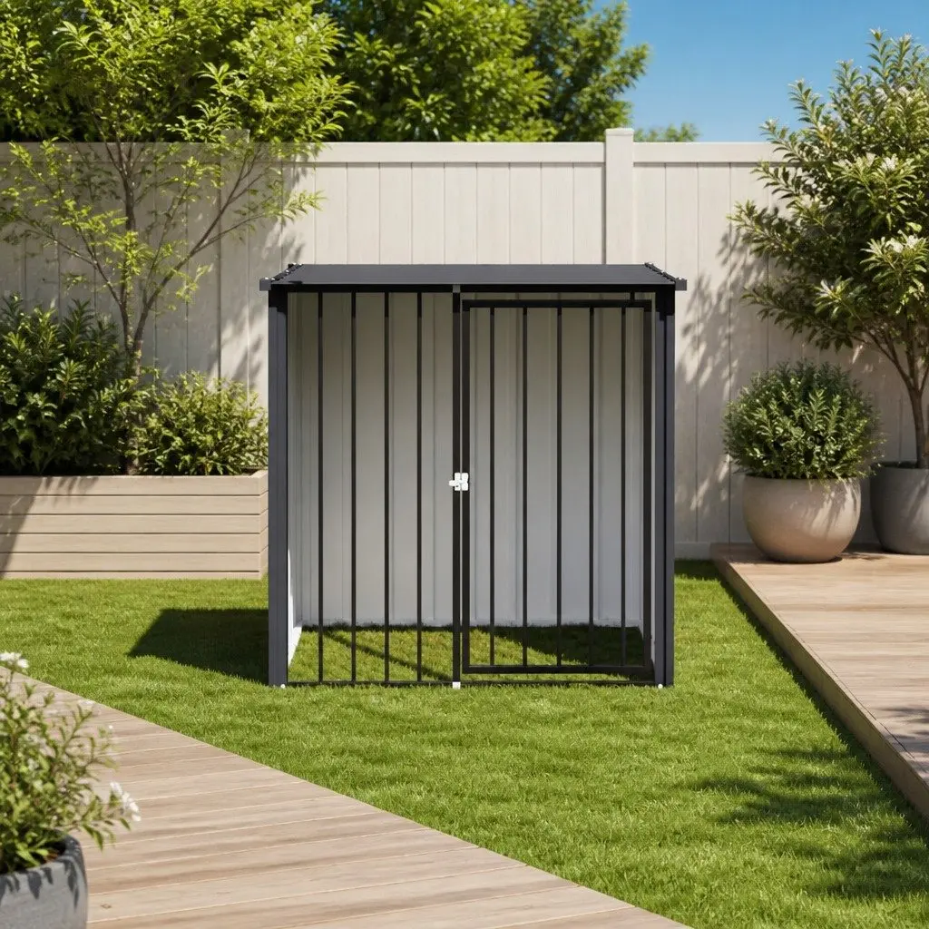 Dog House 110 x 103 x 109 cm Black Outdoor Pet Kennel Shelter with Roof Galvanised Steel Construction