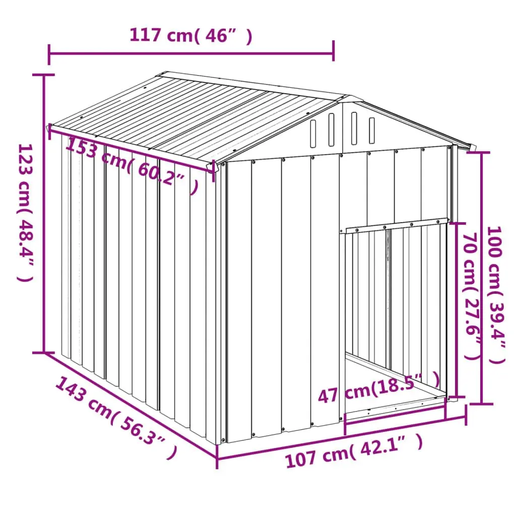 Dog House 117 x 153 x 123 cm Galvanised Steel Outdoor Kennel with Roof