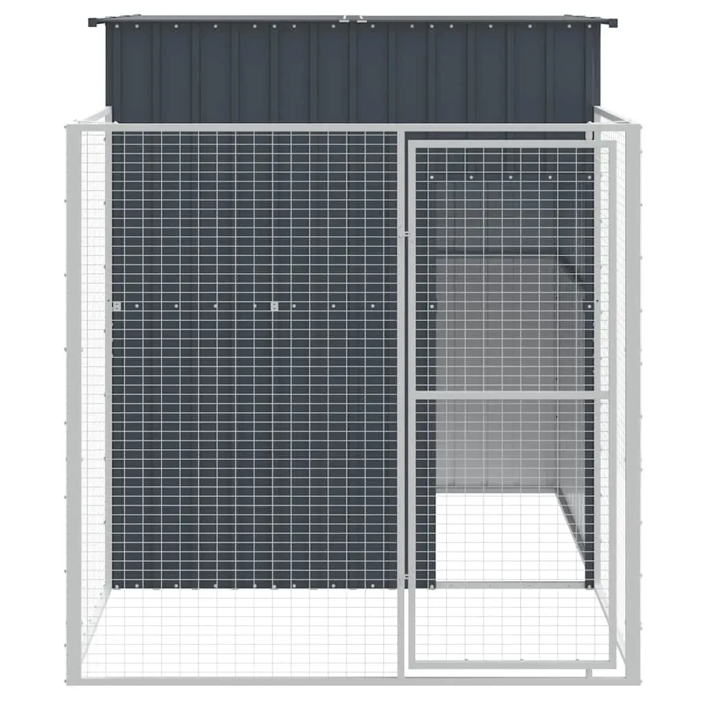 Dog House with Run Anthracite Galvanised Steel Outdoor Pet Kennel Cage Enclosure