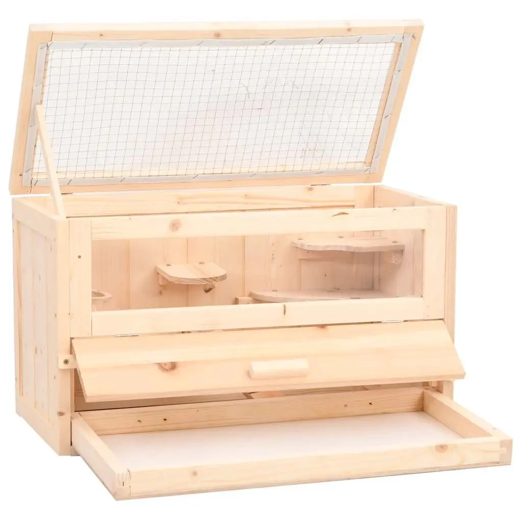 Hamster Cage 60x30x35 cm Solid Fir Wood Small Animal House with Accessories
