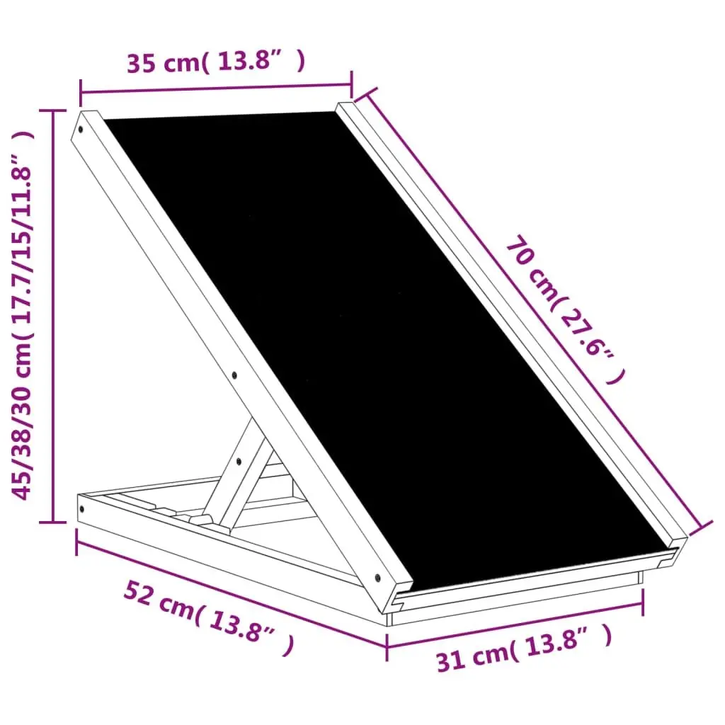 Pet Ramp Foldable Adjustable Height Solid Wood for Dogs and Cats Grey