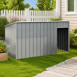 Dog House with Roof Anthracite Galvanised Steel Outdoor Pet Kennel Shelter