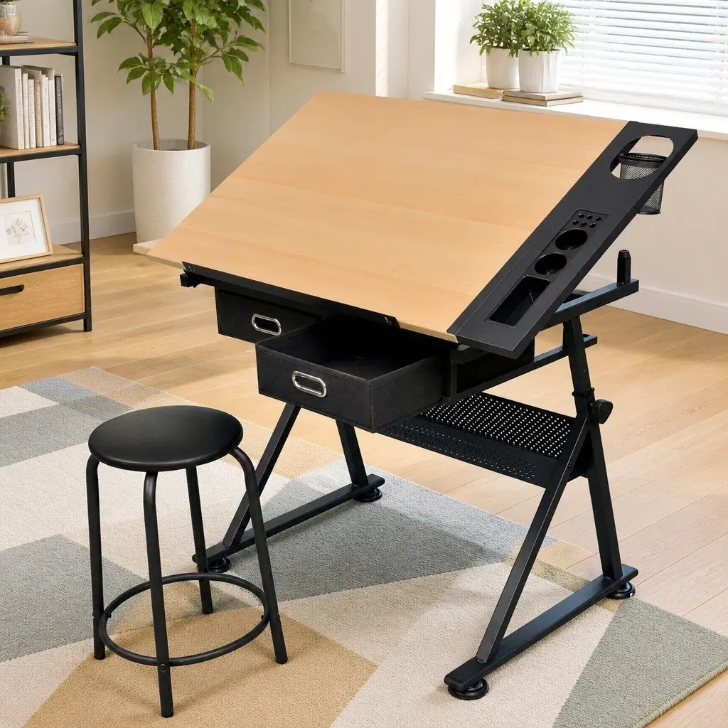Art Drafting Table Adjustable Height Tiltable Tabletop Double Work Surface