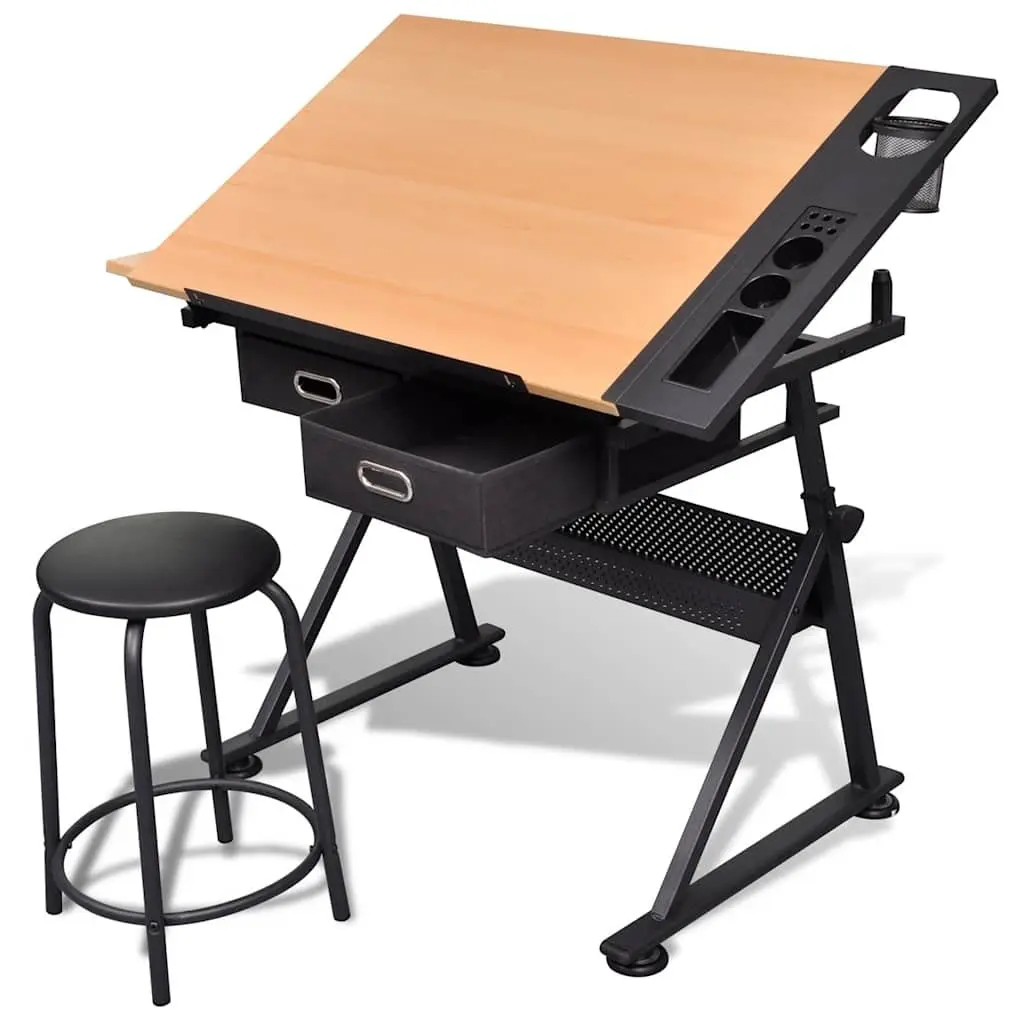 Art Drafting Table Adjustable Height Tiltable Tabletop Double Work Surface