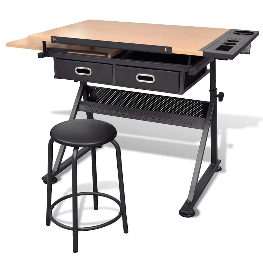 Art Drafting Table Adjustable Height Tiltable Tabletop Double Work Surface