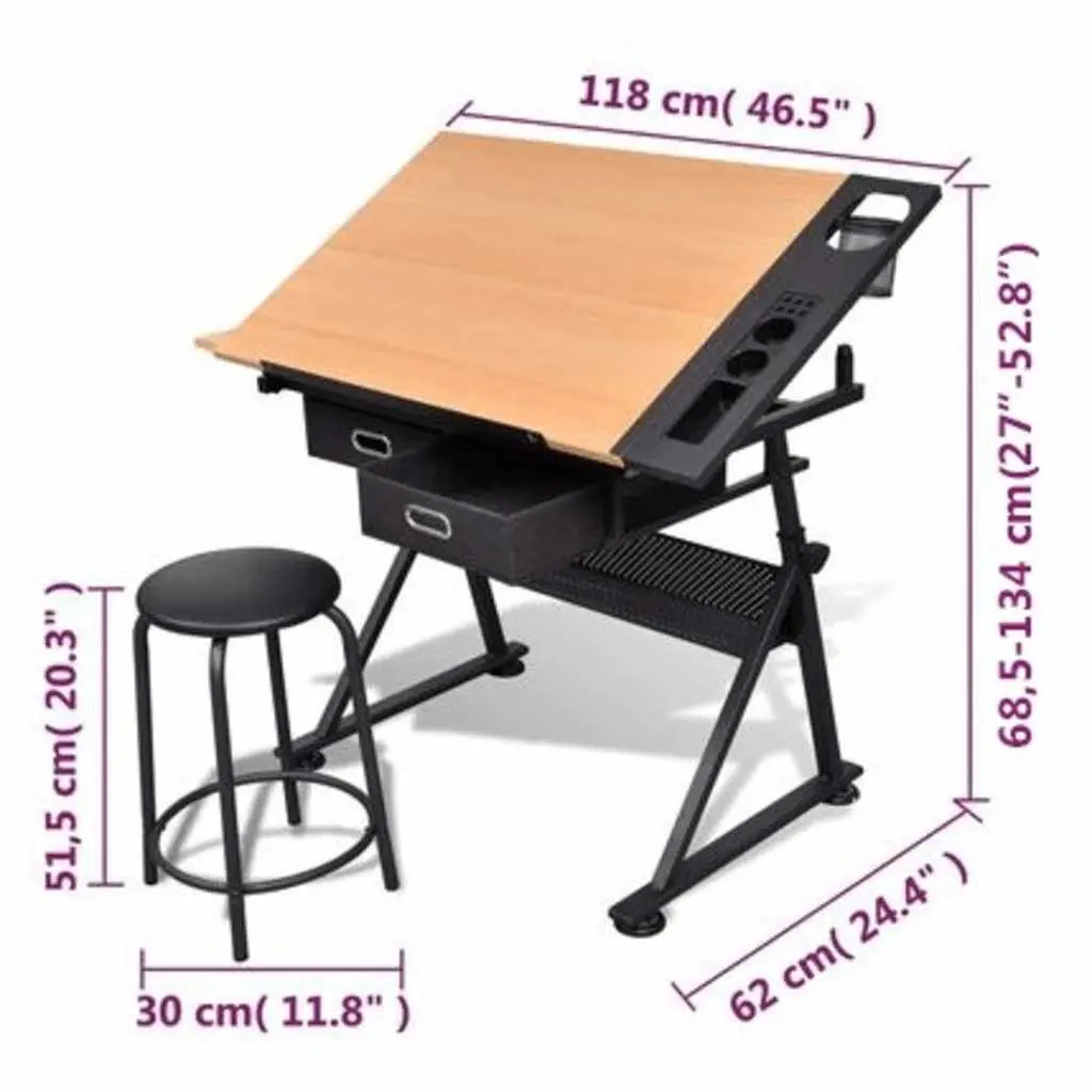 Art Drafting Table Adjustable Height Tiltable Tabletop Double Work Surface