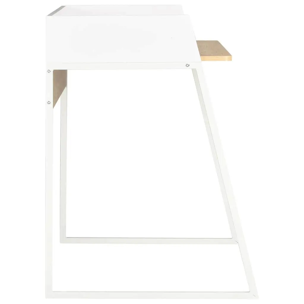 Office Desk Compact Workspace White Oak Elevated Back and Side Boards