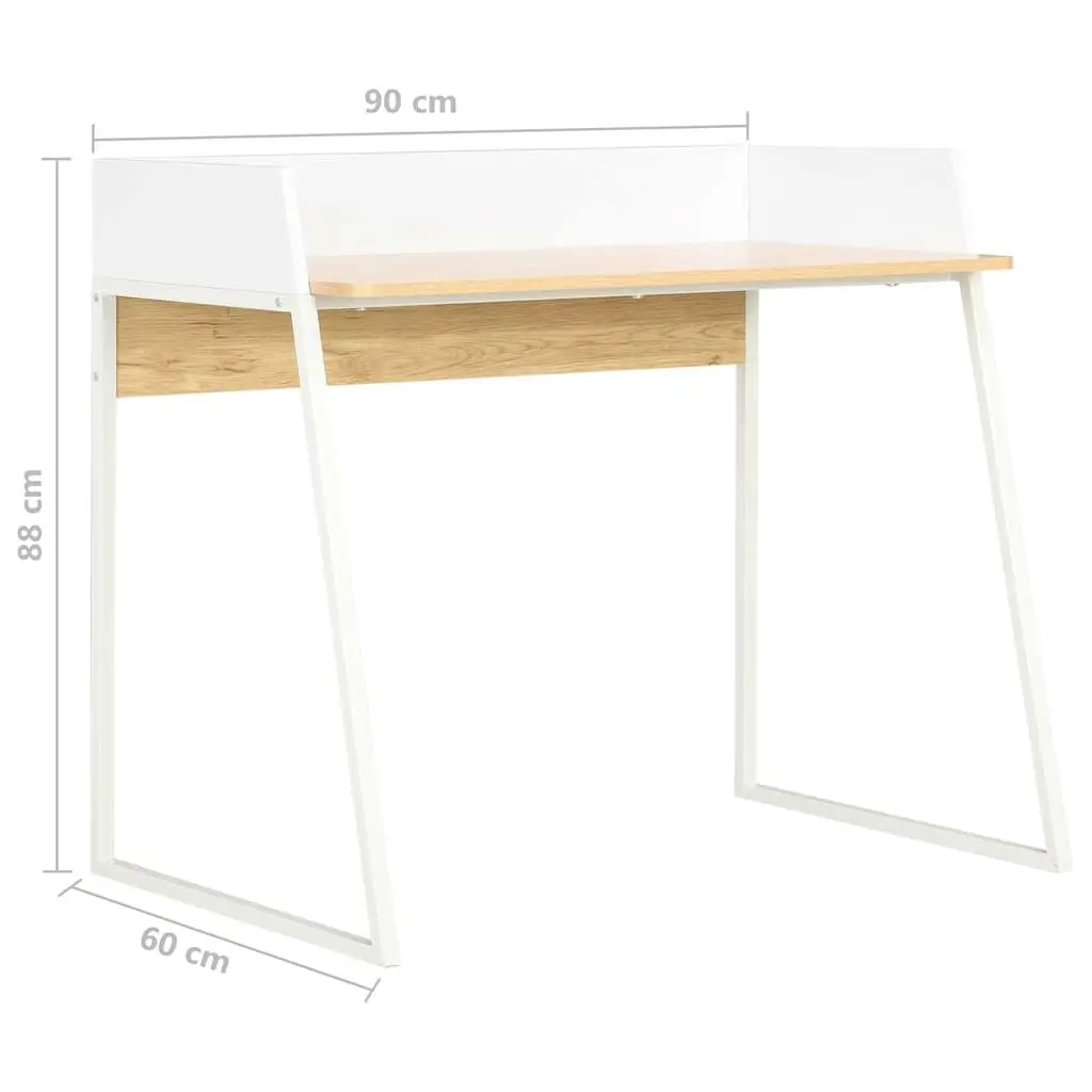 Office Desk Compact Workspace White Oak Elevated Back and Side Boards
