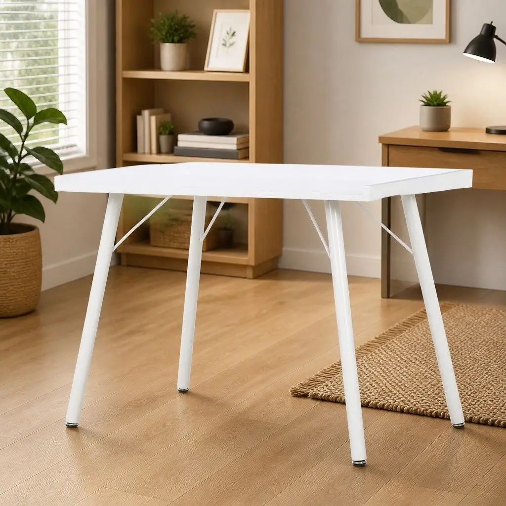 White Desk 90x50x79 cm Compact Workstation with Elevated Back and Side Board for Organization