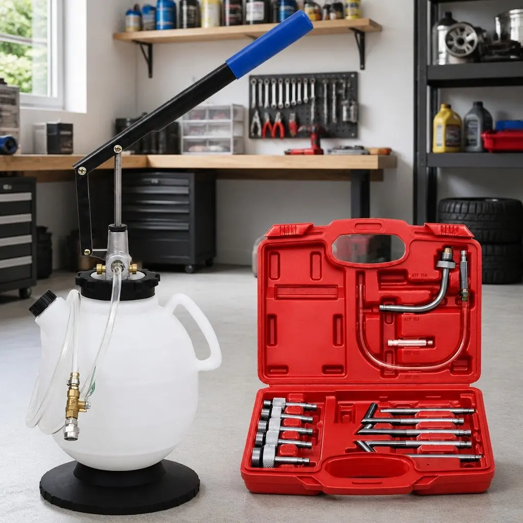 Manual Transmission Fluid Filler 7.5L Dispenser Kit with 13 Adapters for Quick and Clean Fluid Transfer
