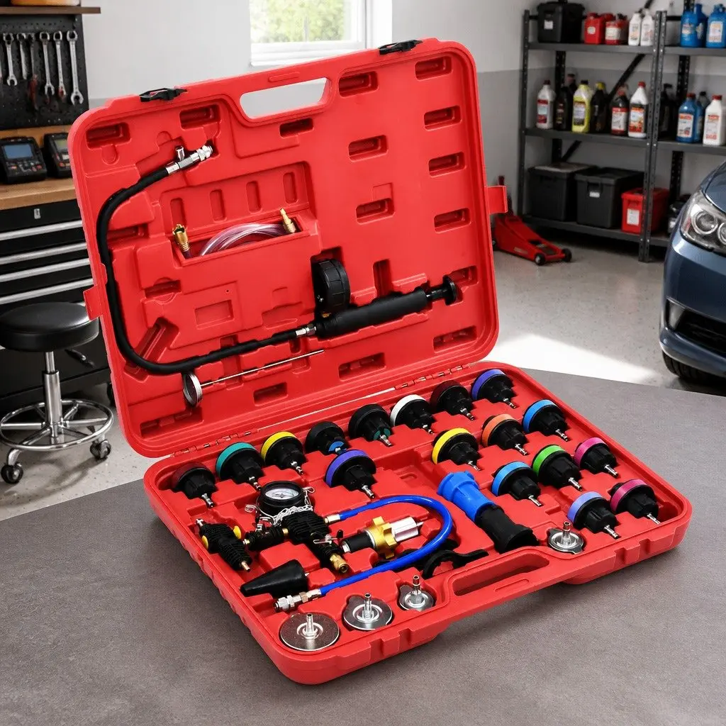 28 Piece Radiator Cap Adapter Set Cooling System Pressure Tester Hand Tool Kit
