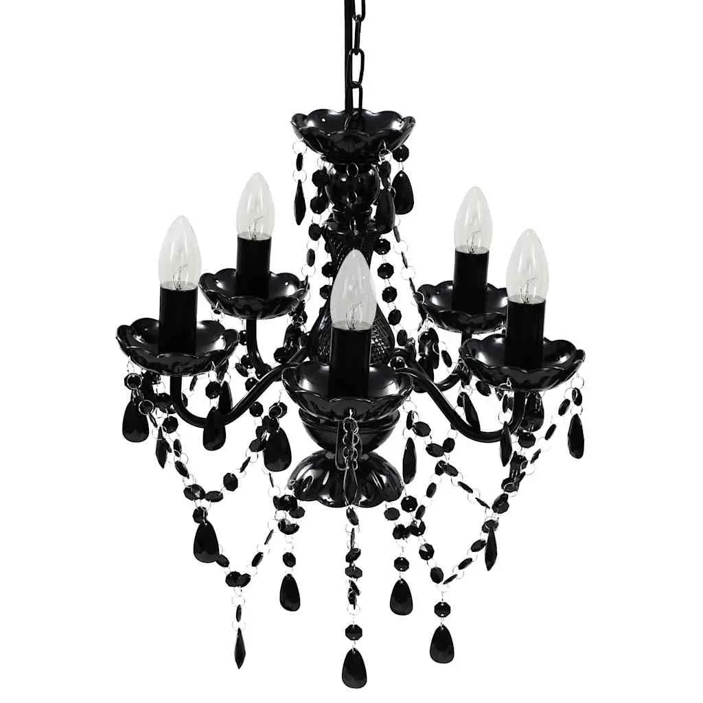 Black Crystal Chandelier 5 Bulb Ceiling Light Fixture Decorative Droplets